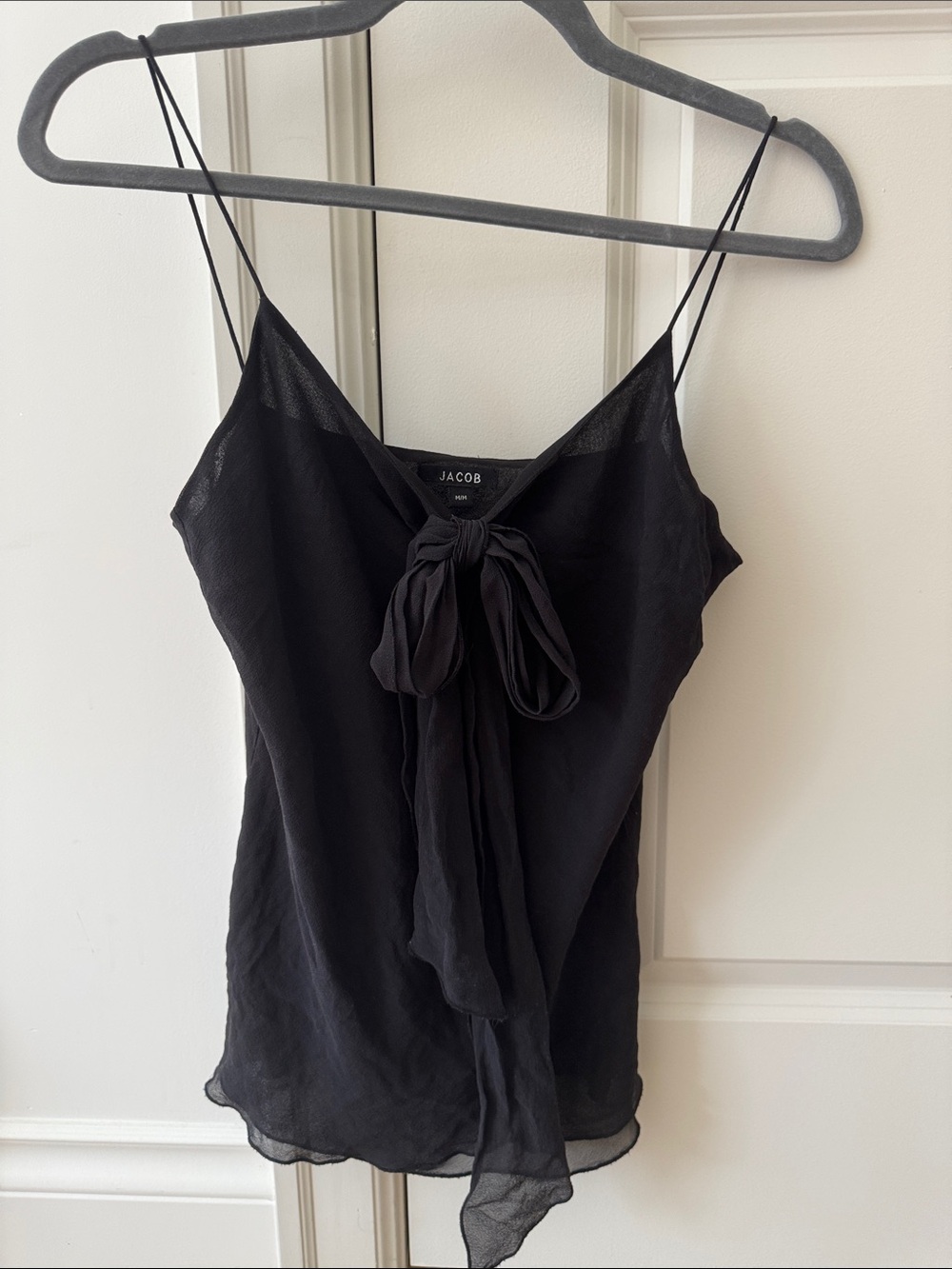 Vintage JACOB Black Silk Tie-Front Spaghetti Strap Cami